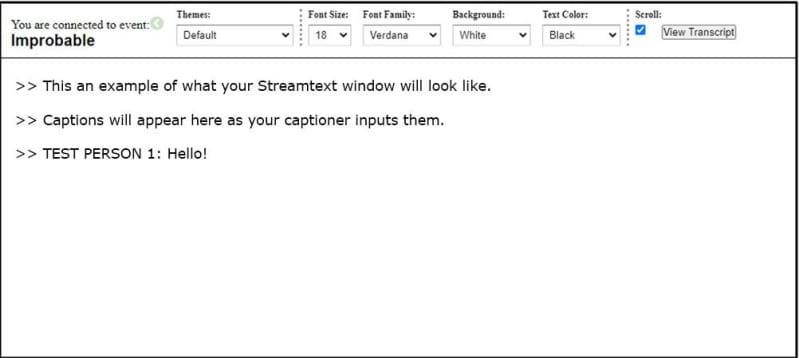 Screenshot showing what Streamtext looks like